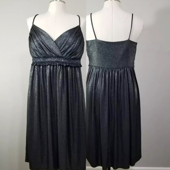 TALL GIRL Sleeveless Gray Metallic Dress 16 Womens Surplice V Neck Empire Waist - Picture 1 of 11